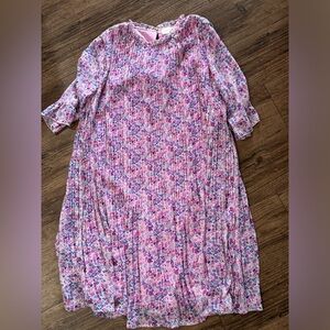 MELLODAY Plisse Short Sleeve Ruffle Mini Dress Pleated Floral Dress Size Medium
